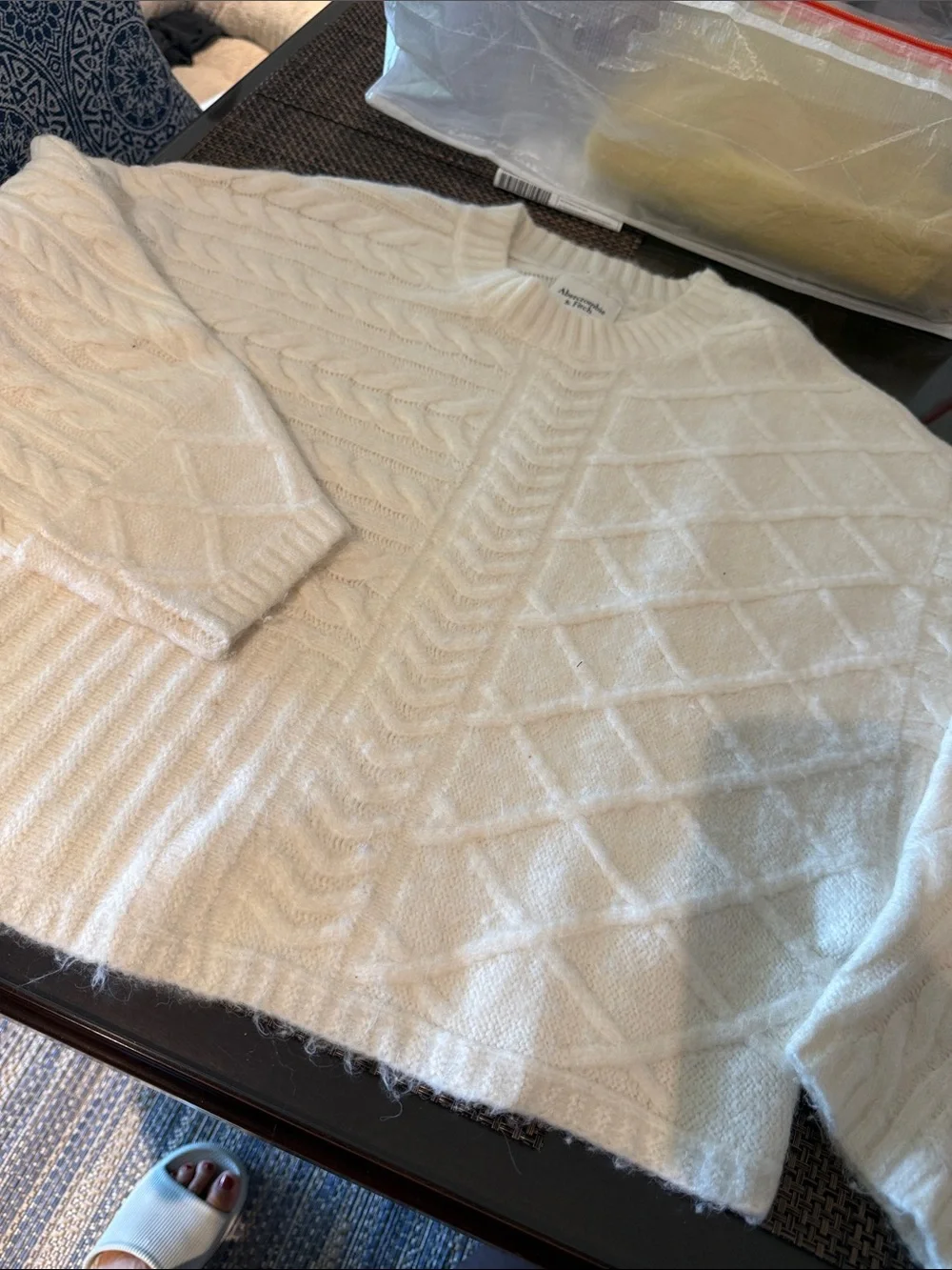 Abercrombie & Fitch Men's Cream Cable & Diamond Knit Crewneck
